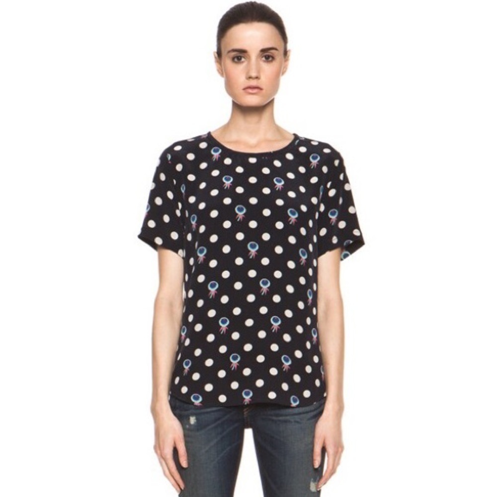 Equipment Floral Dot Riley Tee in Black Silk Short Sleeve XS